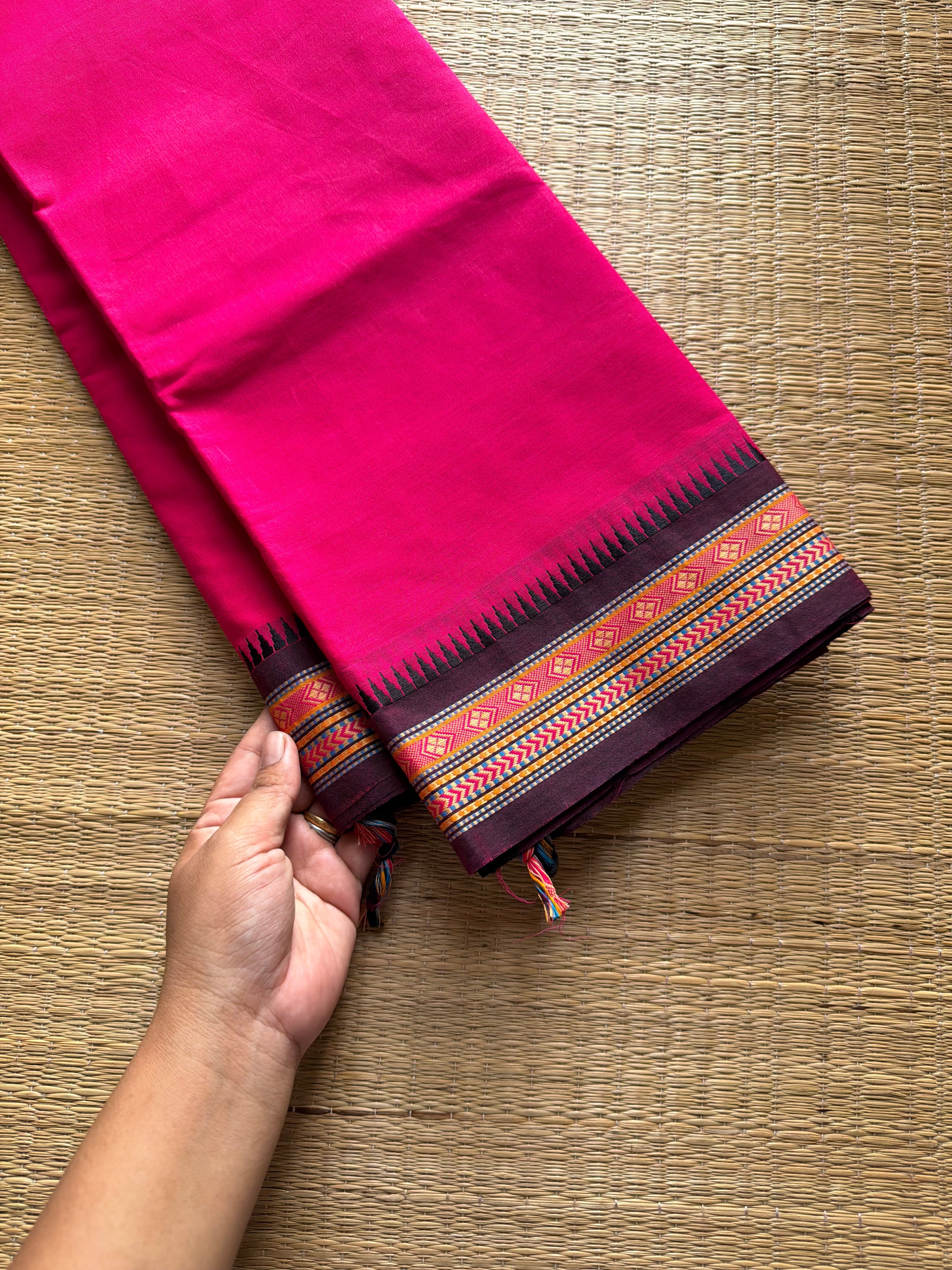 RF959 Pink ~ Thread border Kanchi cotton saree