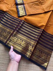 Mustard with brown combination big Zari Varisaipet border Kanchi cotton saree