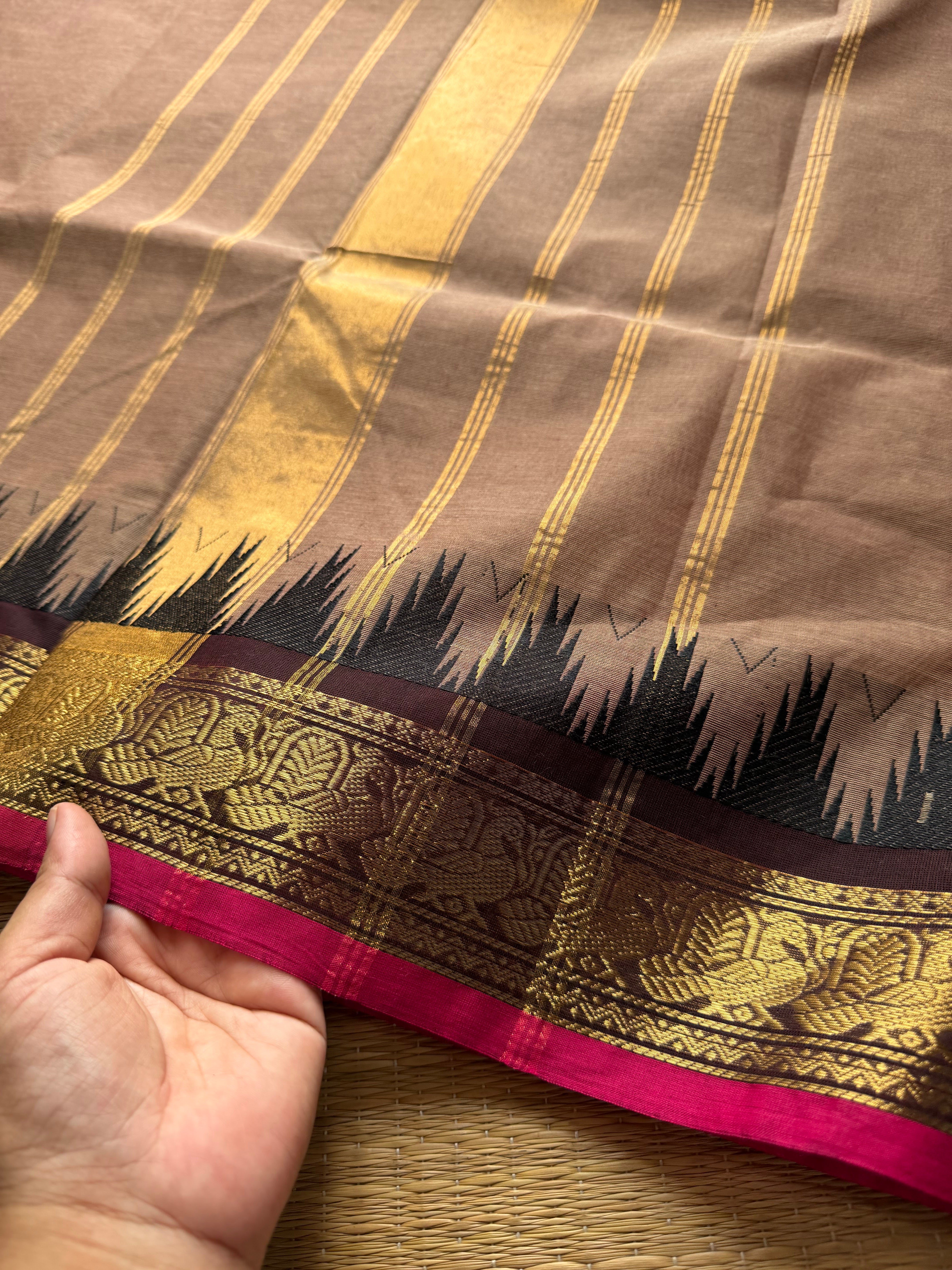 RF211 Biscuit shade Kanchi cotton saree with contrast Thazhampoo Border