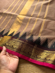 RF211 Biscuit shade Kanchi cotton saree with contrast Thazhampoo Border