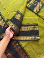 RF512 Green with black combination Kanchi cotton saree With Annam & mango Pattern Gap Border