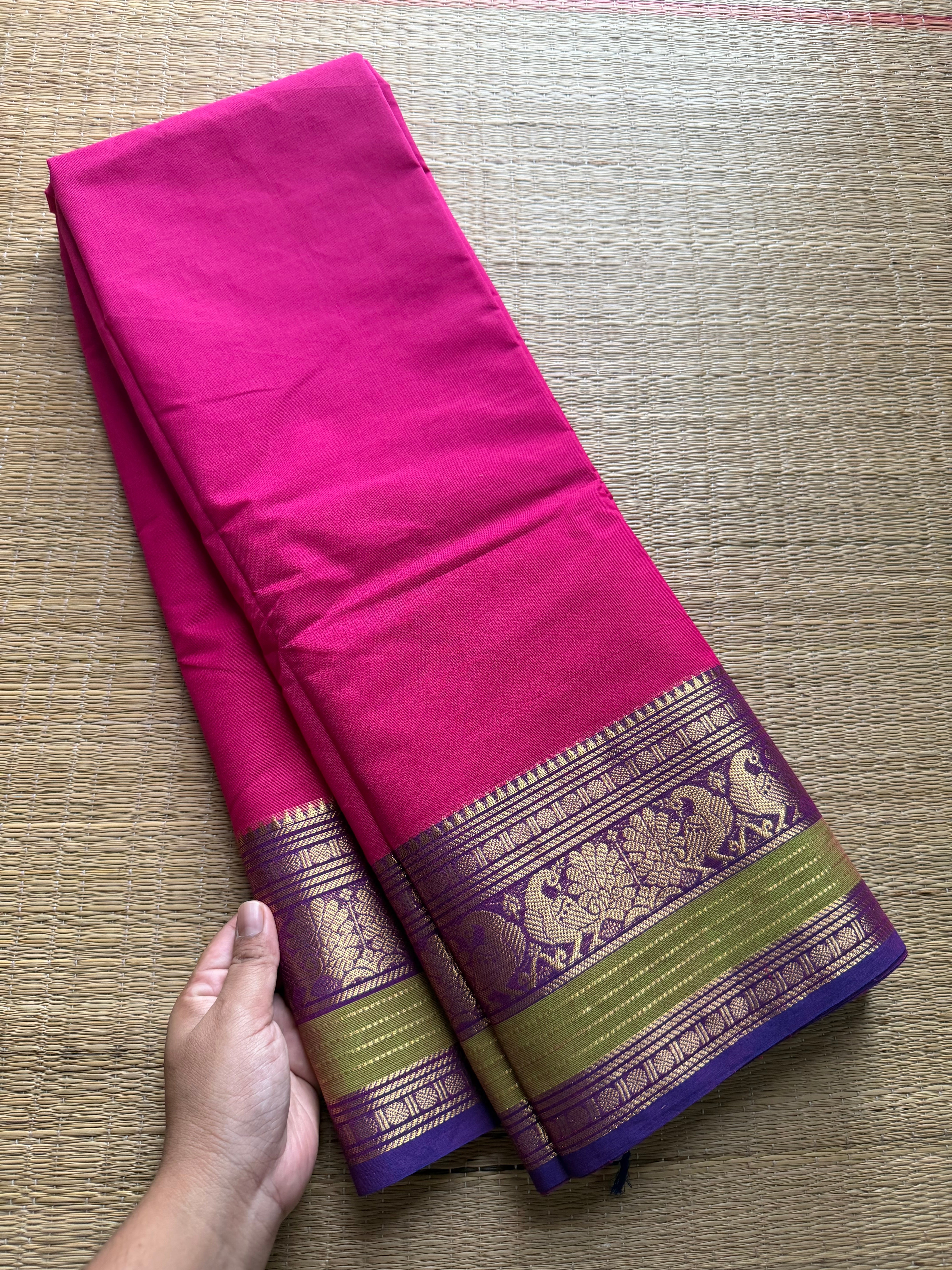 RF338 Pink shade Kanchi cotton saree with silk saree inspired Zari border