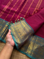 RF679 Dark magenta pink shade Kanchi cotton saree with silk saree inspired Annam and elephant pattern border