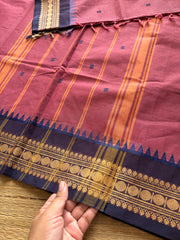 RF357 Onion pink shade Soft Kanchi Cotton Saree With Thread Border and handmade thread buttas