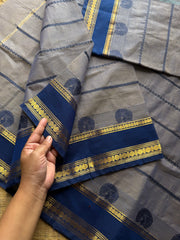 RF826 Velthari Pattern Kanchi Cotton Saree ~ Dual tone greyish ice blue