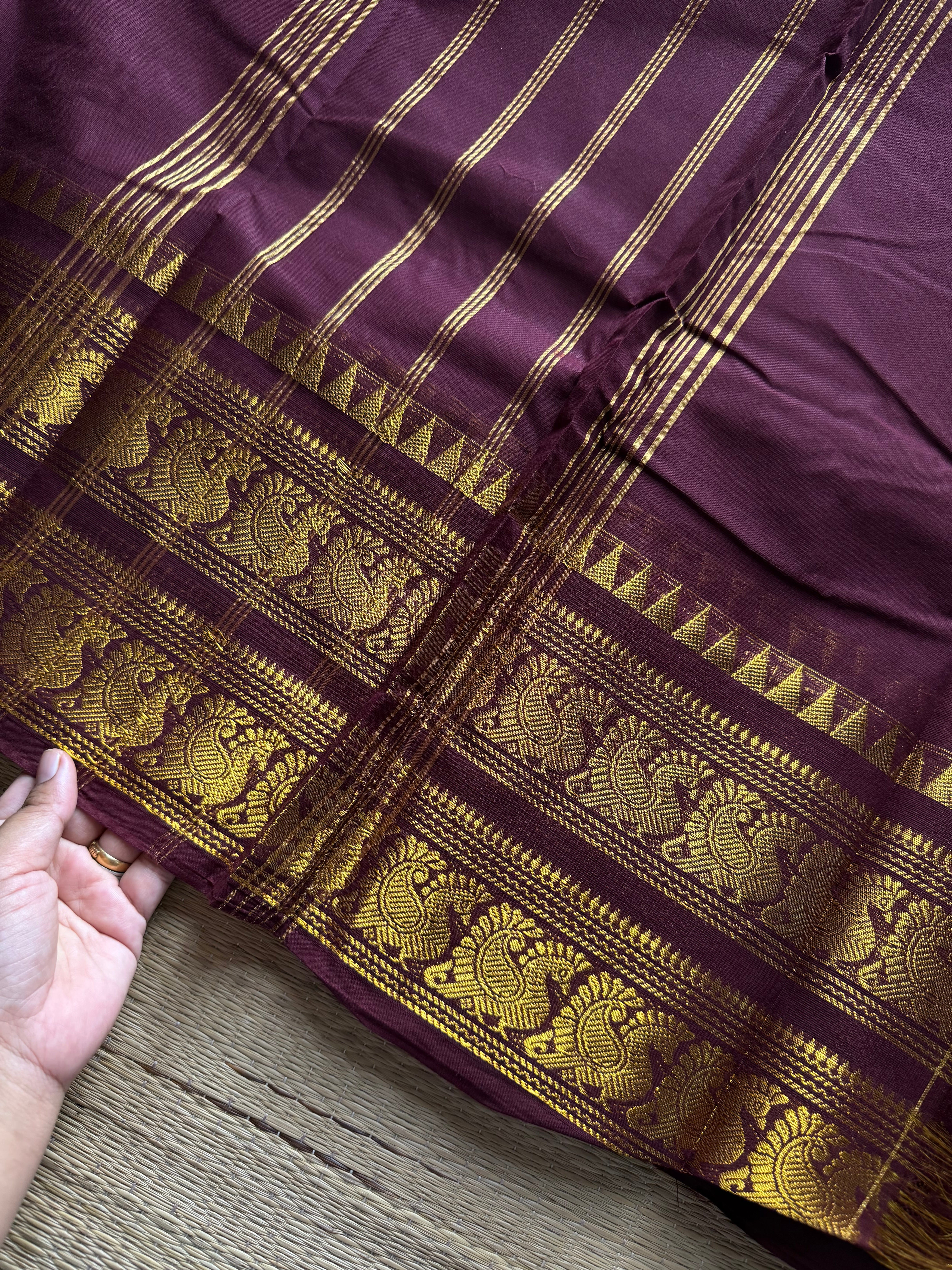RF1115 Dark maroon Rettapet border Kanchi cotton saree