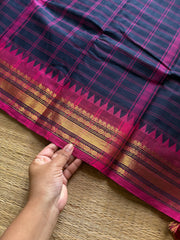RF1259 Navy blue ~ Vintage Kattam Kanchi Cotton saree