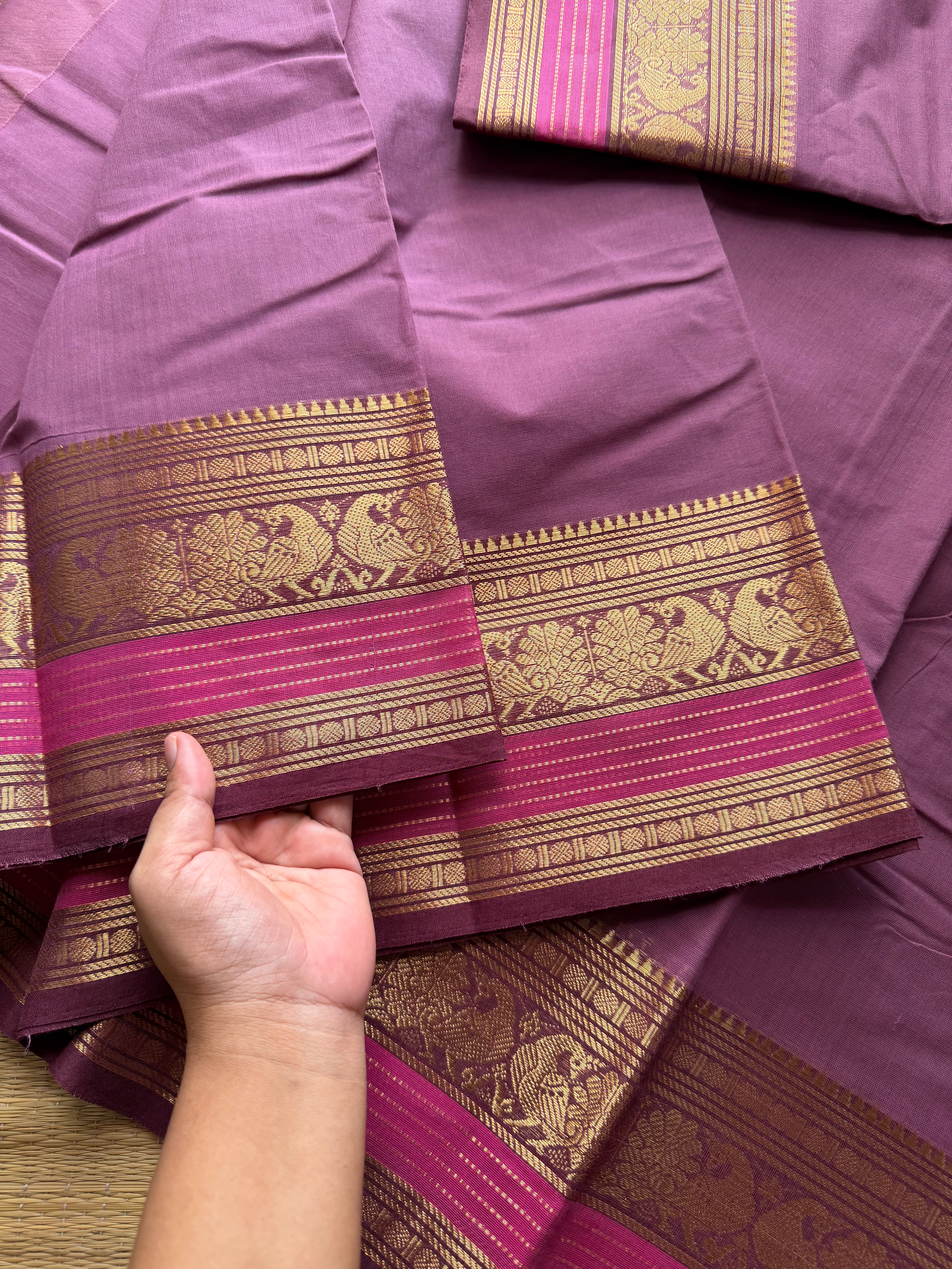 RF401 Onion pink shade Kanchi cotton saree with silk saree inspired Zari border