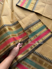 RF61 Unique Cream shade kanchi cotton saree with Multi color border