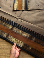 RF914 Grey ~ Kanchi cotton saree with handmade thread buttas