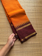 RF806 Vintage edition ~ Orange with maroon Kanchi cotton saree with podi kattam / small checks pattern