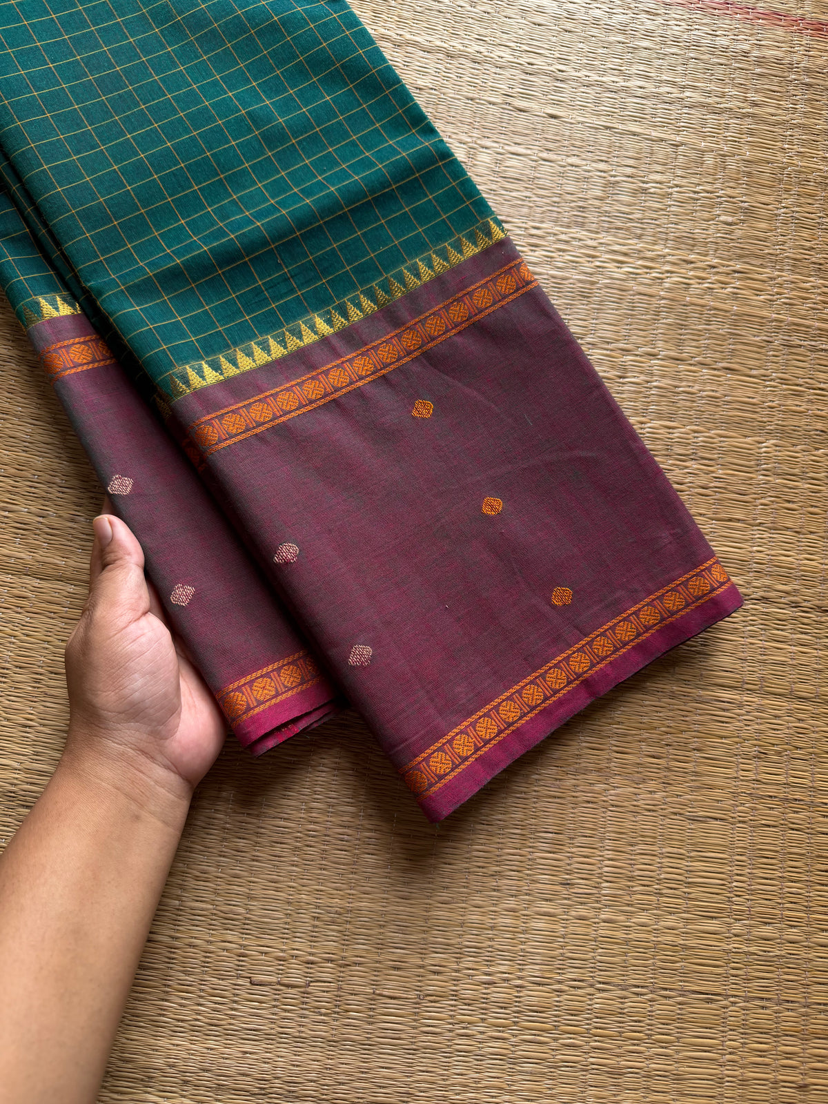 RF1238 Teal green ~ Vintage Kattam Kanchi Cotton Saree