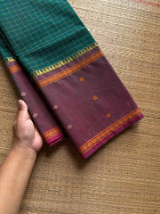 RF1238 Teal green ~ Vintage Kattam Kanchi Cotton Saree