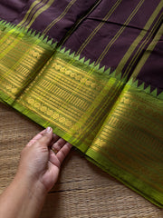 RF1372 Brown with green ~ Silk saree inspired Kanchi cotton saree