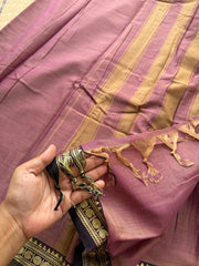 RF142 Dual tone pink Shade Mercerised Narayanpet cotton saree with small contrast brown shade mango border