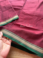 RF117 Maroon shade Mercerised Narayanpet cotton saree with small contrast border