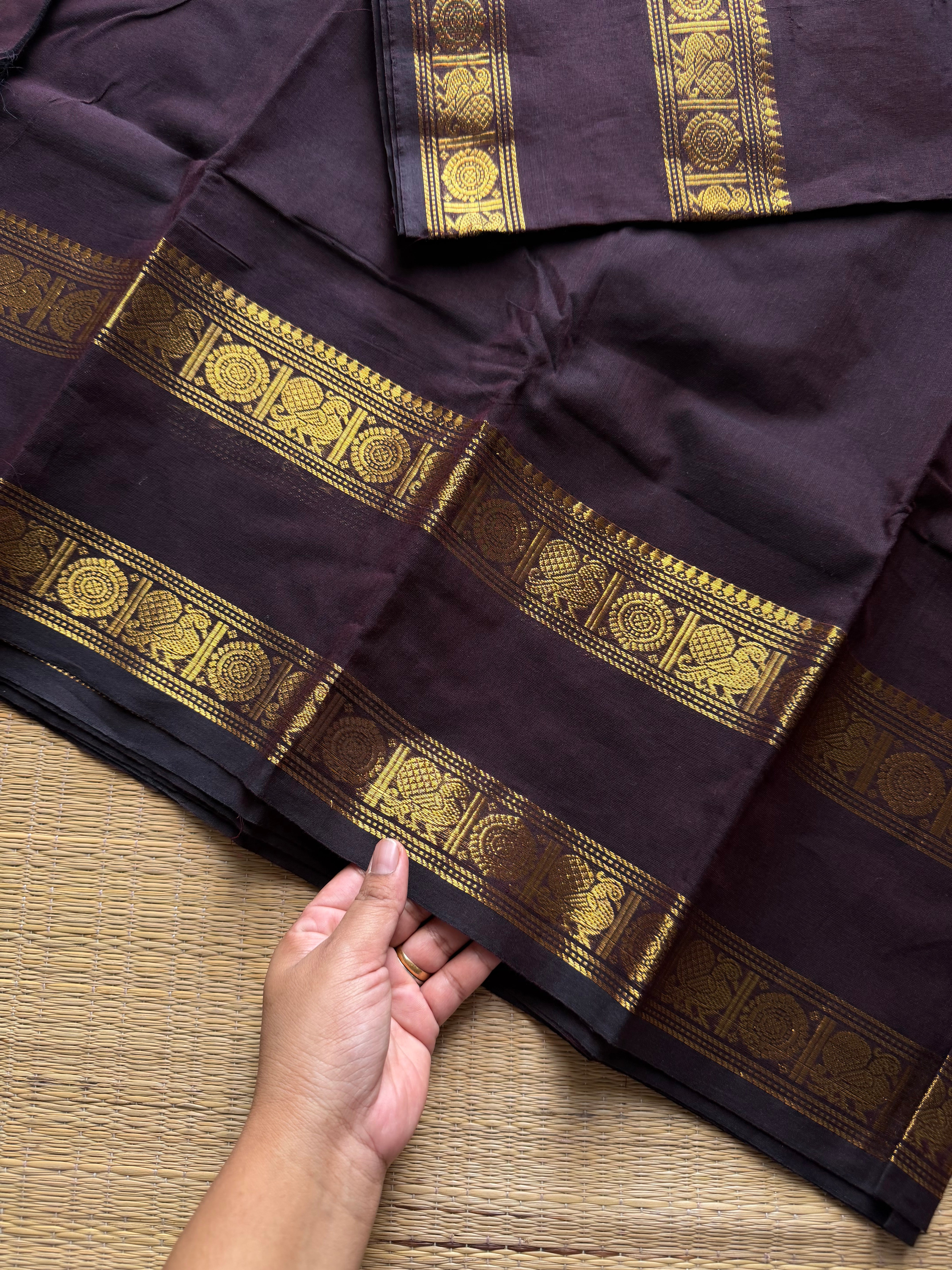 RF1160 Monotone deep coffee brown Kanchi cotton saree