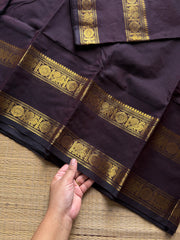 RF1160 Monotone deep coffee brown Kanchi cotton saree