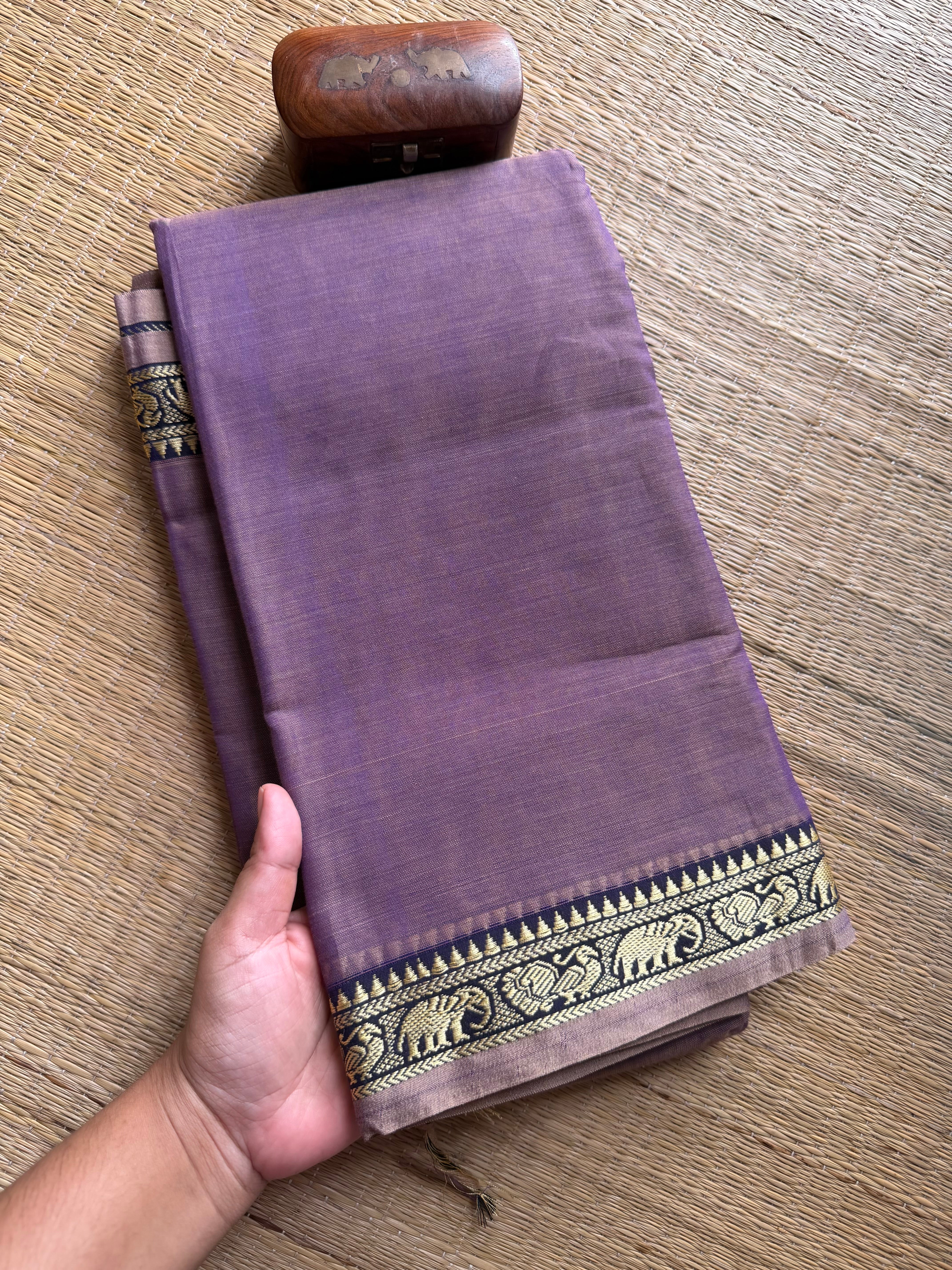 RF318 Lavender shade Mercerised Narayanpet Cotton Saree With Small Annam and elephant pattern border