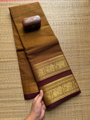 Honey Shade Kanchi Cotton Saree With Retta Patta Border