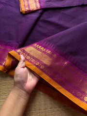 RF632 Purple shade Kanchi cotton saree with contrast medium size Zari border
