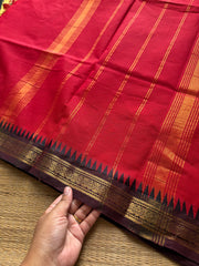 RF1000 Chilli red with brown ~ Small border Kanchi cotton saree