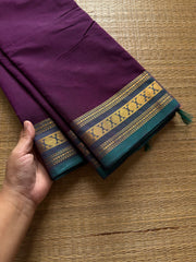 RF443 Purple with teal blue combination small Kanchi cotton saree