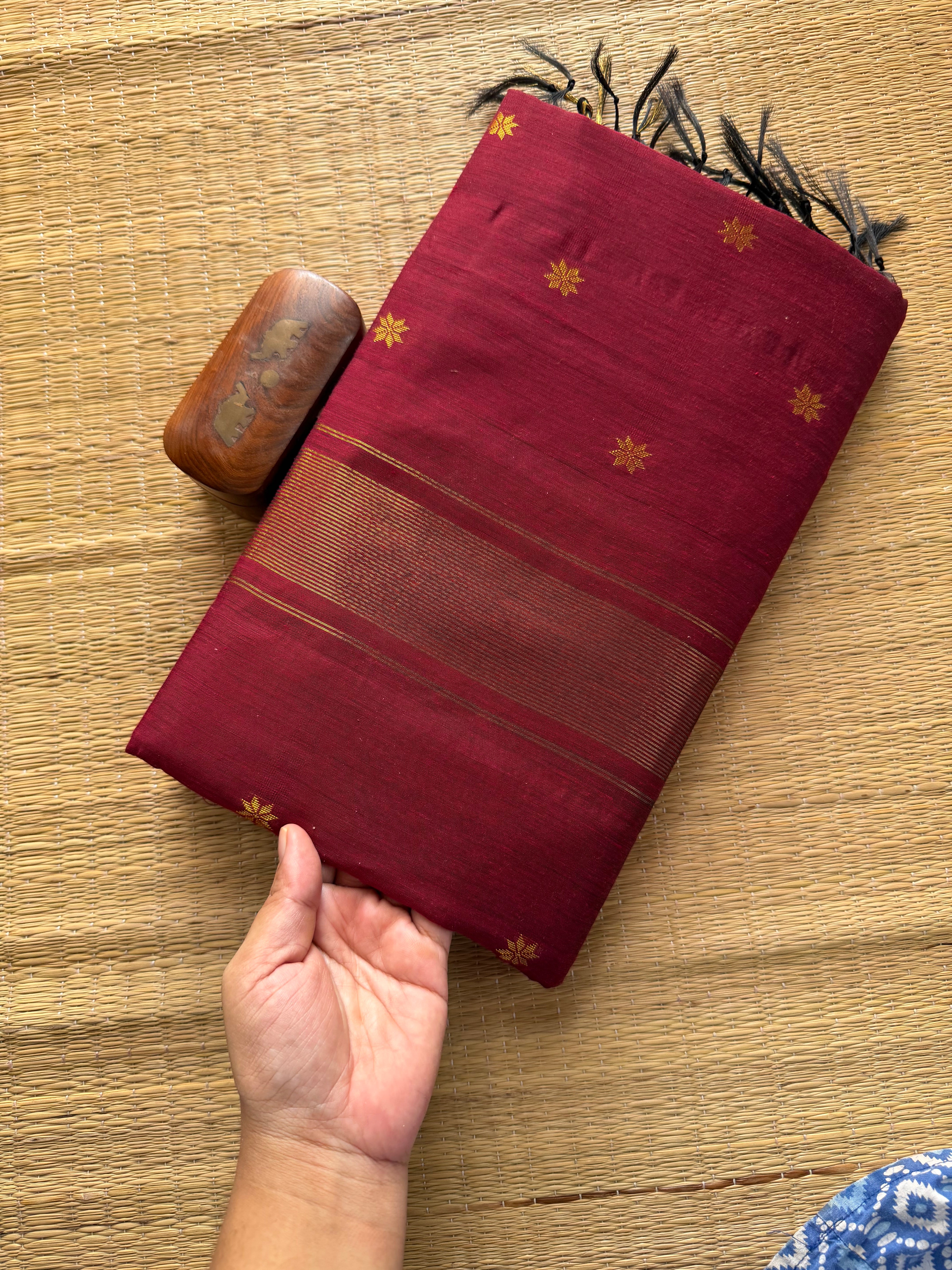 RF328 Monotone maroon shade Maheswari semi silk cotton saree