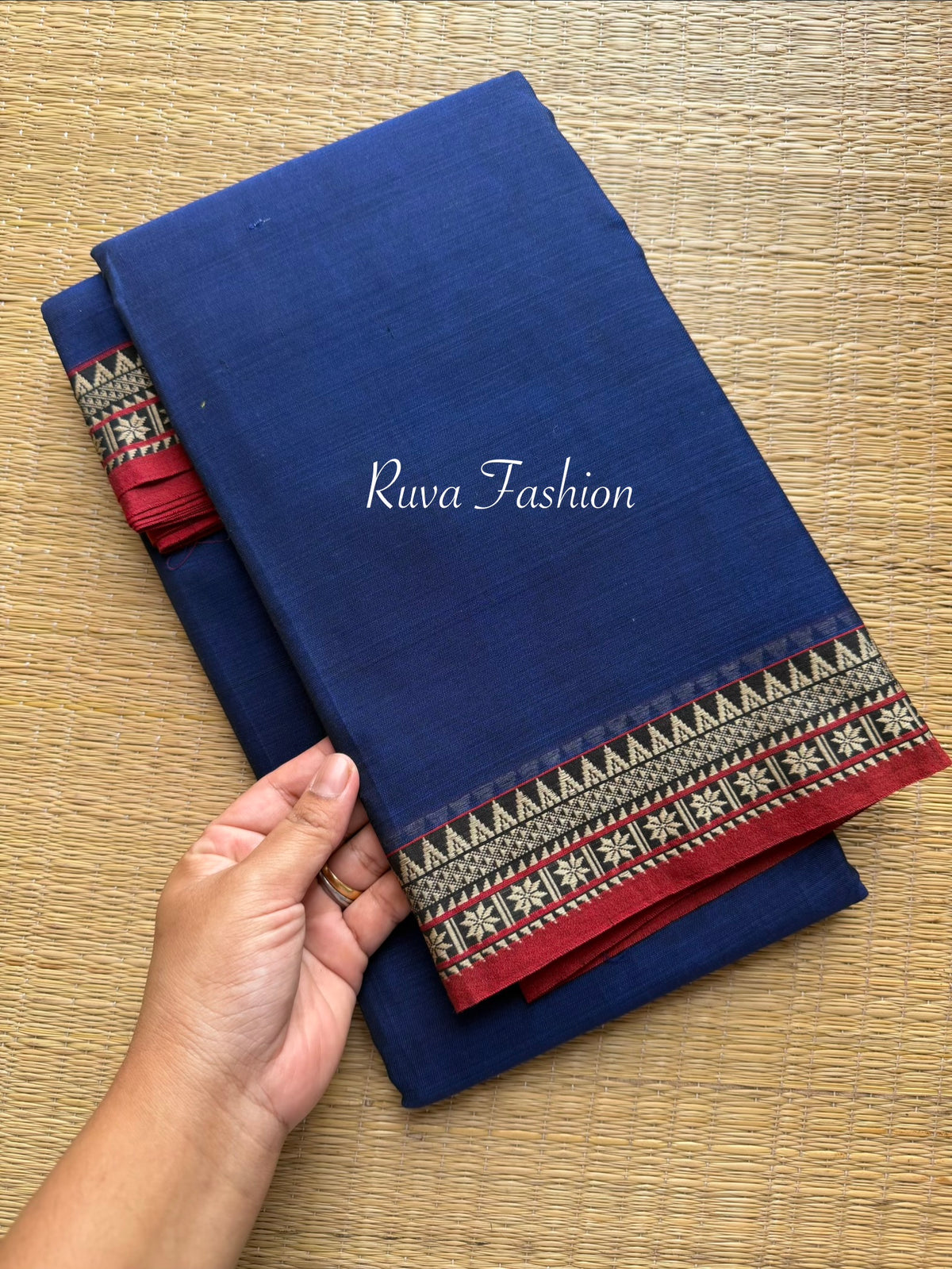 RF121 Royal Blue shade Mercerised Narayanpet cotton saree with small contrast border