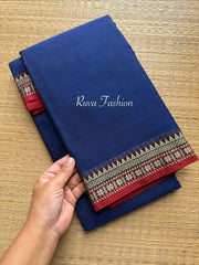 RF121 Royal Blue shade Mercerised Narayanpet cotton saree with small contrast border