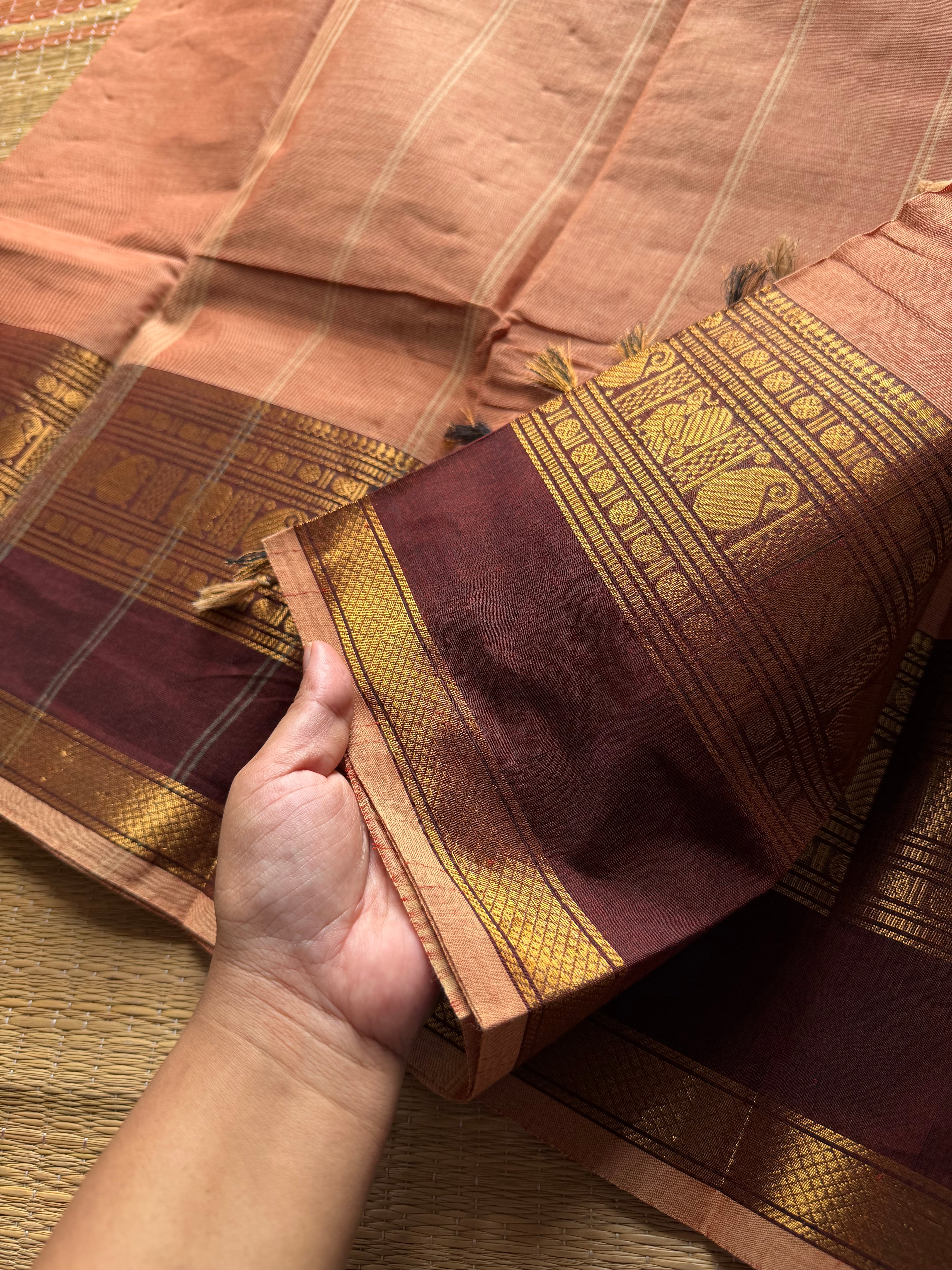RF853 Dual tone light biscuit shade Kanchi cotton saree