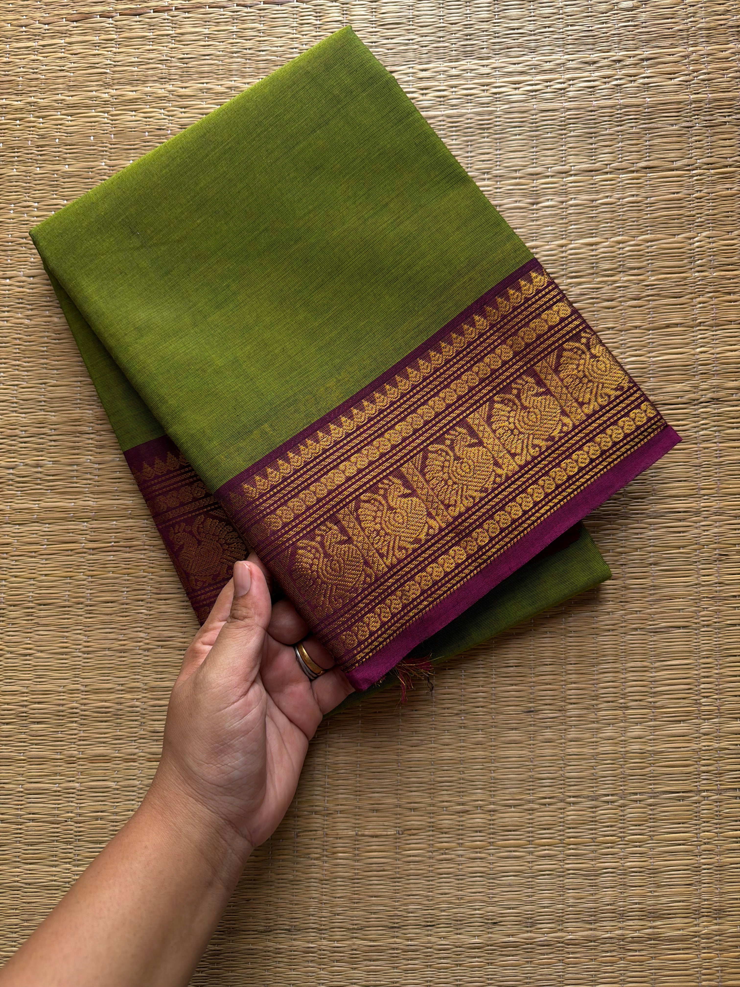 Green and magenta pink combination Kanchi cotton saree