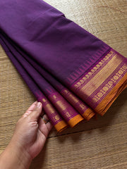 RF632 Purple shade Kanchi cotton saree with contrast medium size Zari border