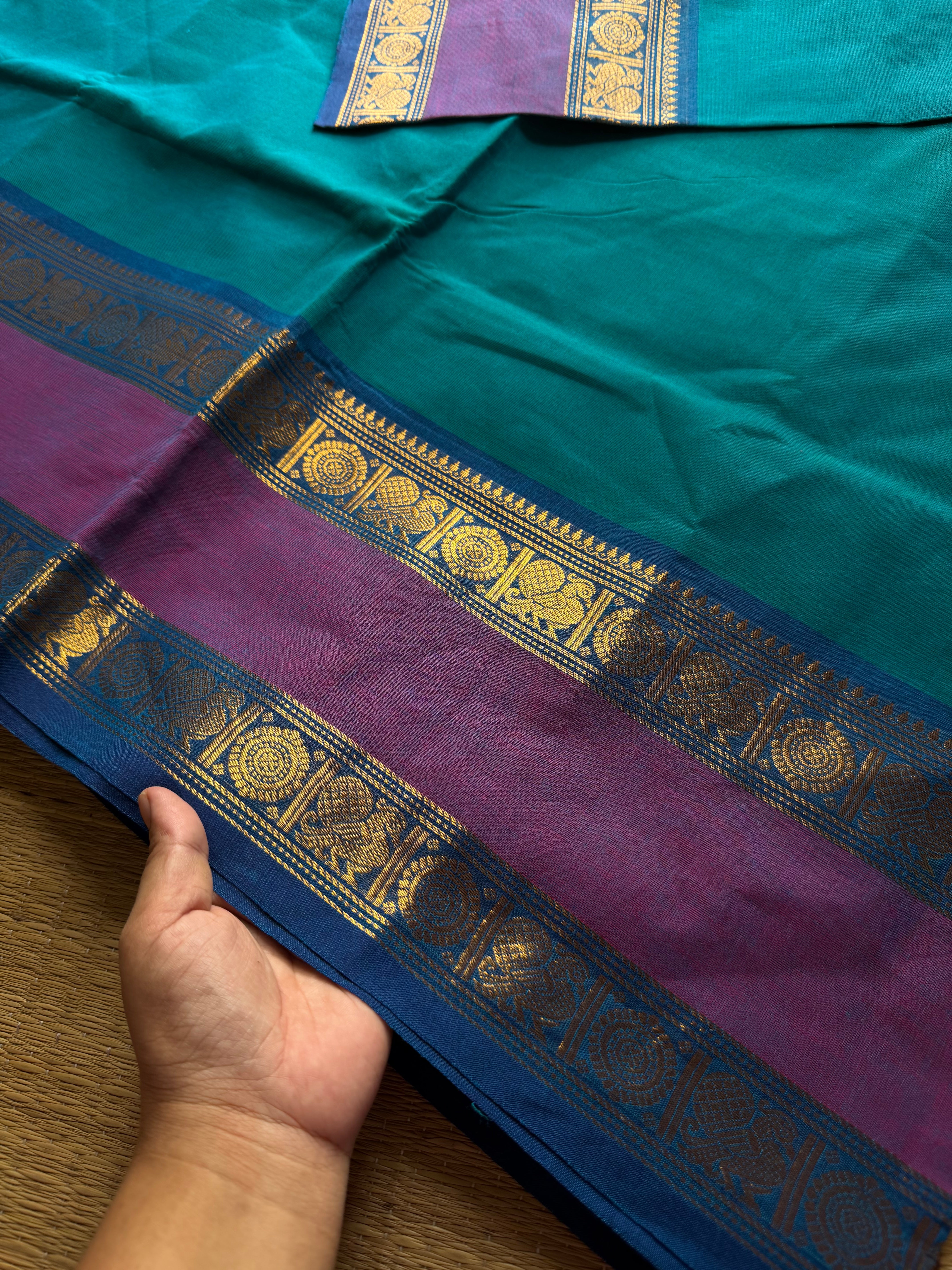 RF469 Ramablue shade Kanchi cotton saree with Annam pattern gap border