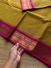 RF1302 Mustard with pink Kanchi cotton saree