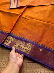 Burnt orange shade with purple combination Kanchi cotton saree