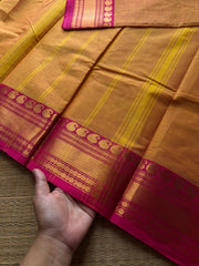 RF506 Dark mango shade with contrast pink combination mango pattern Zari border Kanchi cotton saree
