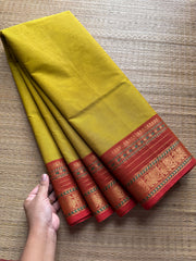 RF214 Mustard yellow shade Kanchi cotton saree with silk saree inspired contrast border