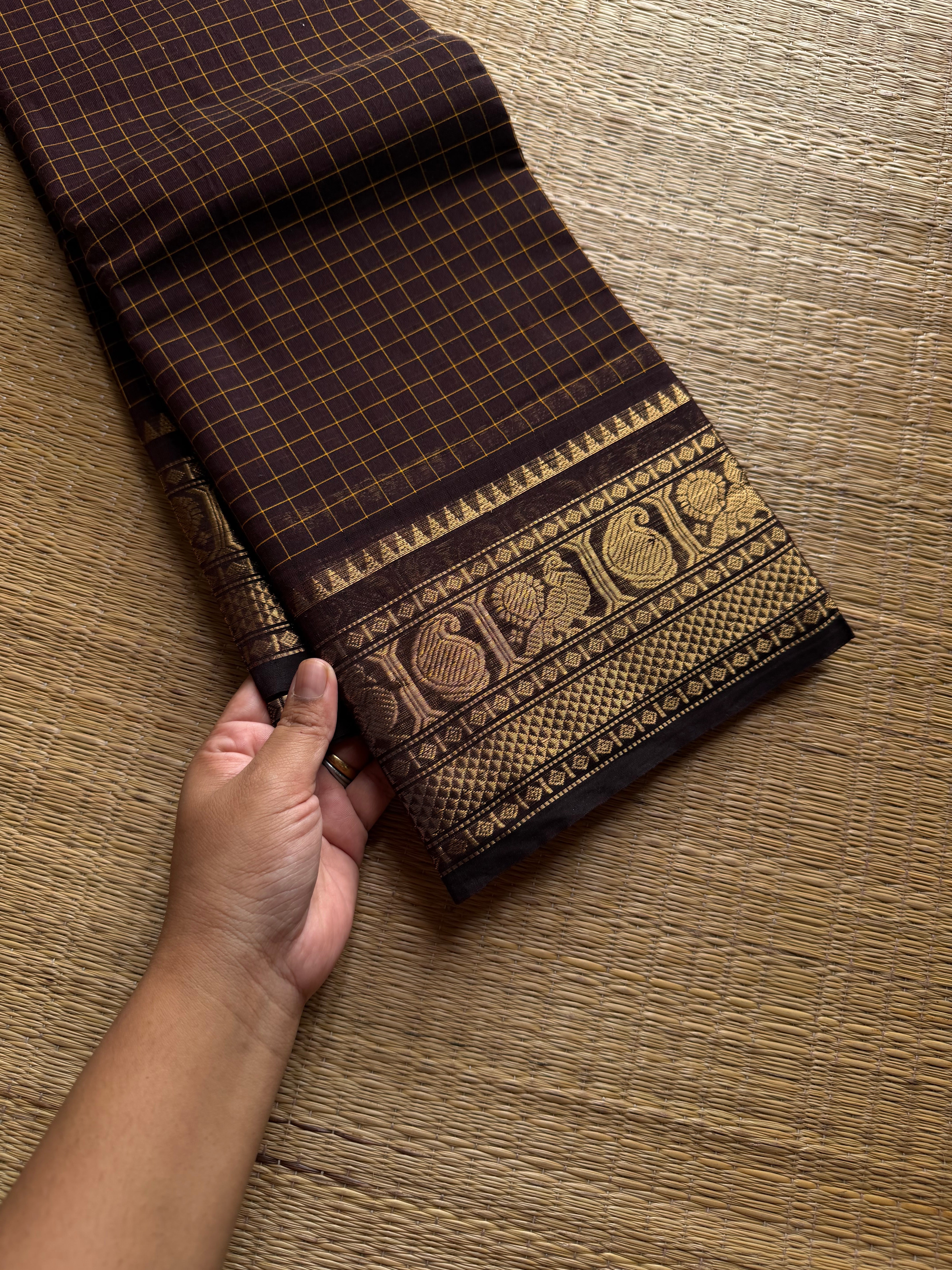 RF1341 Kattam edition ~ Deep brown Kanchi cotton saree