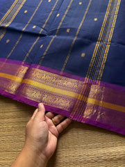 RF730 Navy blue shade Kanchi cotton saree with handmade golden buttas