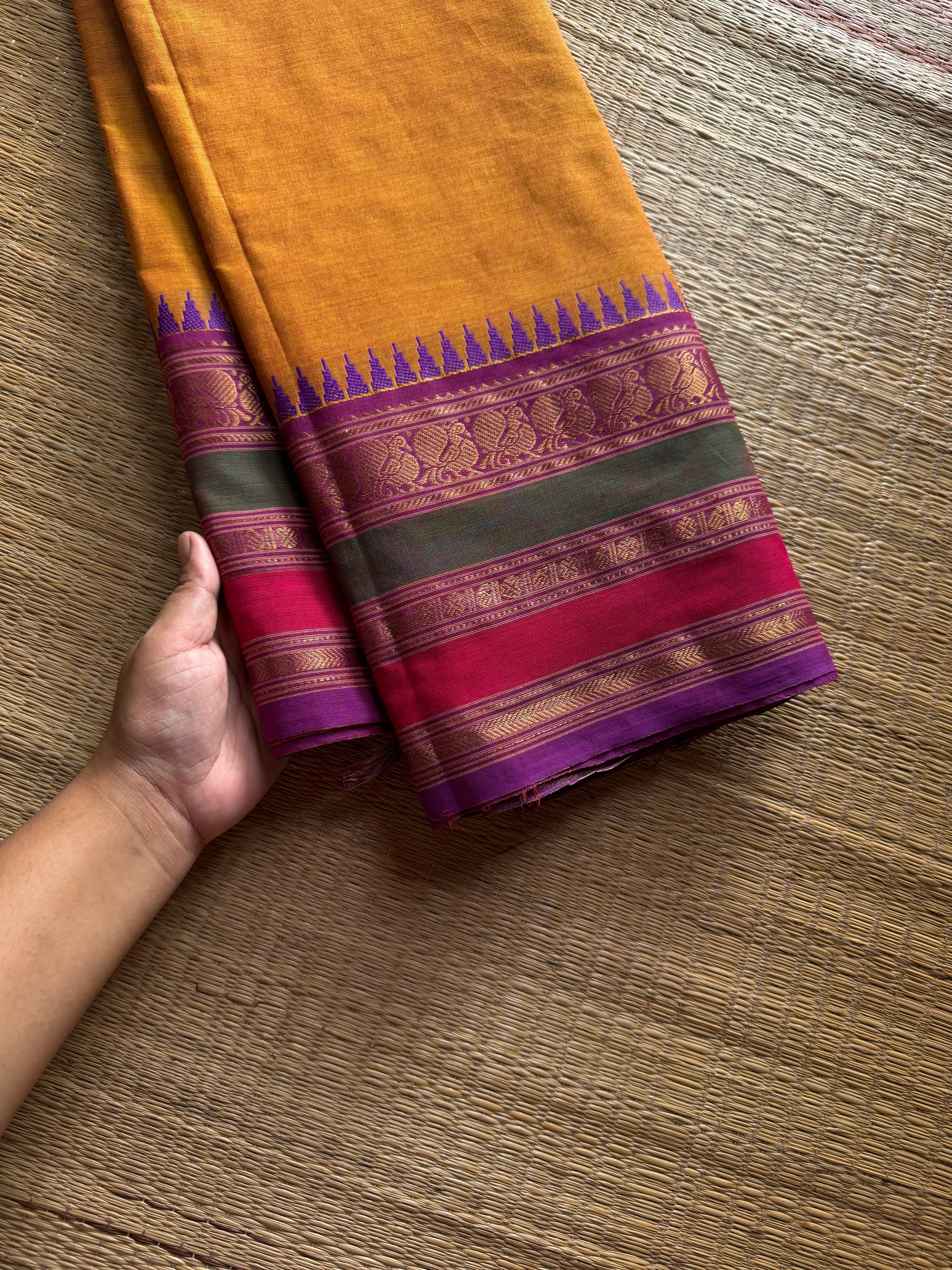 RF1287 Mustard yellow ~ Silk saree inspired Kanchi cotton saree