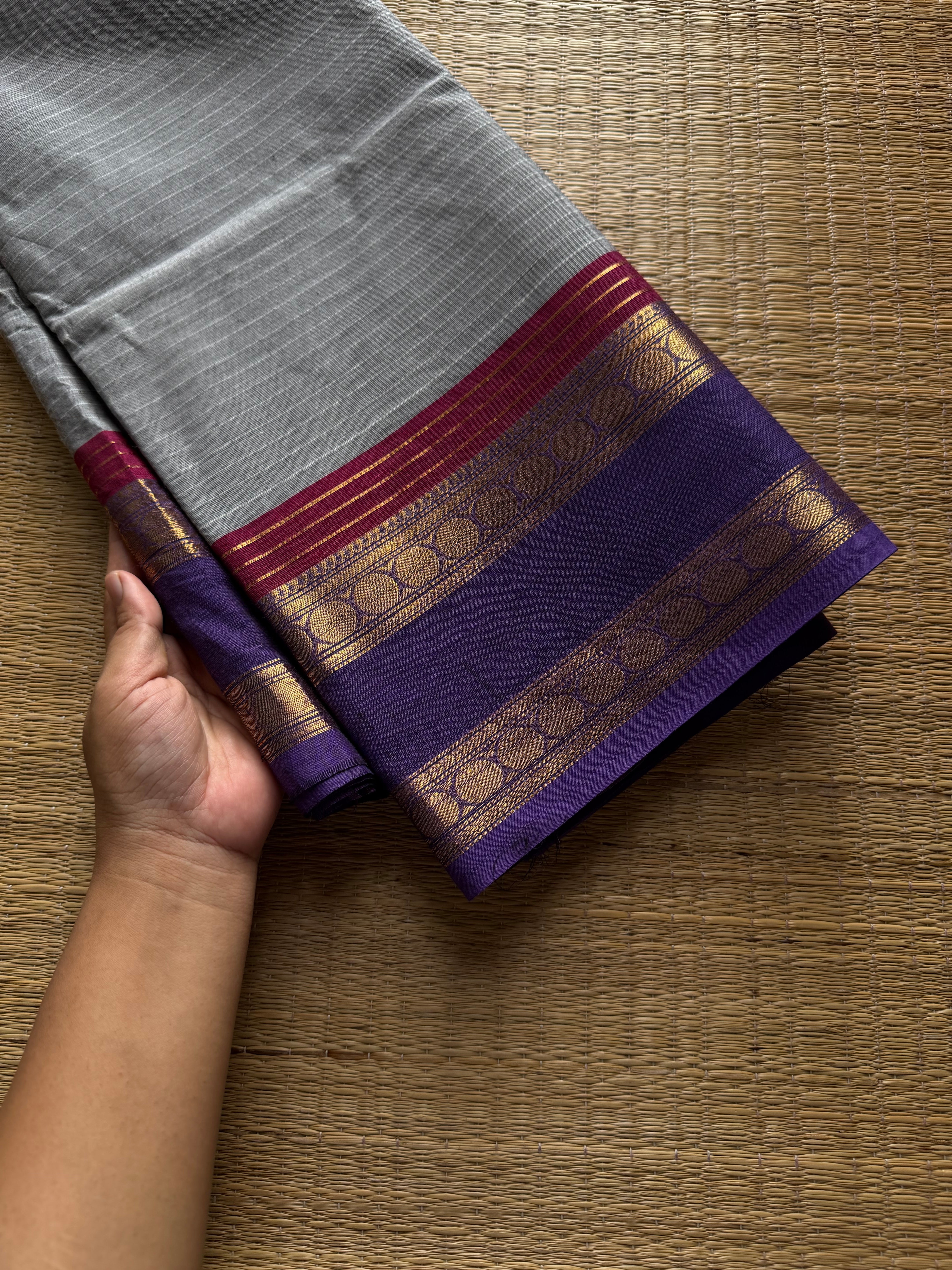 RF958 Grey shade Kanchi cotton saree with unique contrast border