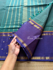 RF26 Peacock Blue Shade Vintage Style Border with checks pattern & handwoven Buttas on the border - RF26
