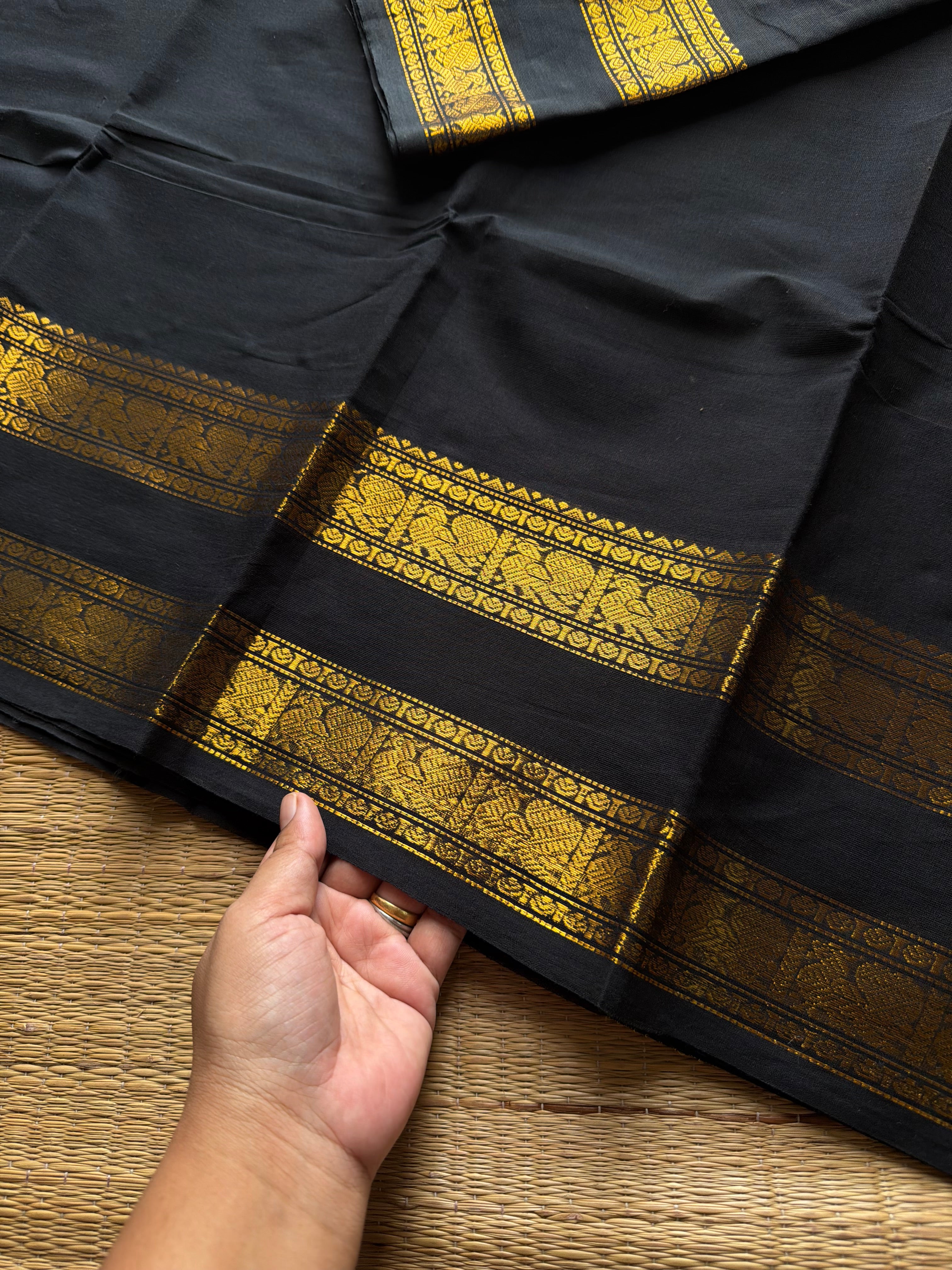 RF1348 Black ~ Kanchi Cotton Saree with gap border