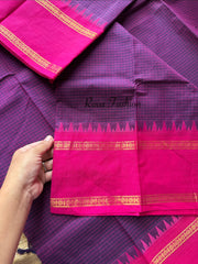 RF55 Dark purple shade with contrast pink vintage border Podi Kattam Kanchi cotton saree