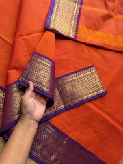 RF475 Orange with contrast purple combination Kanchi cotton saree