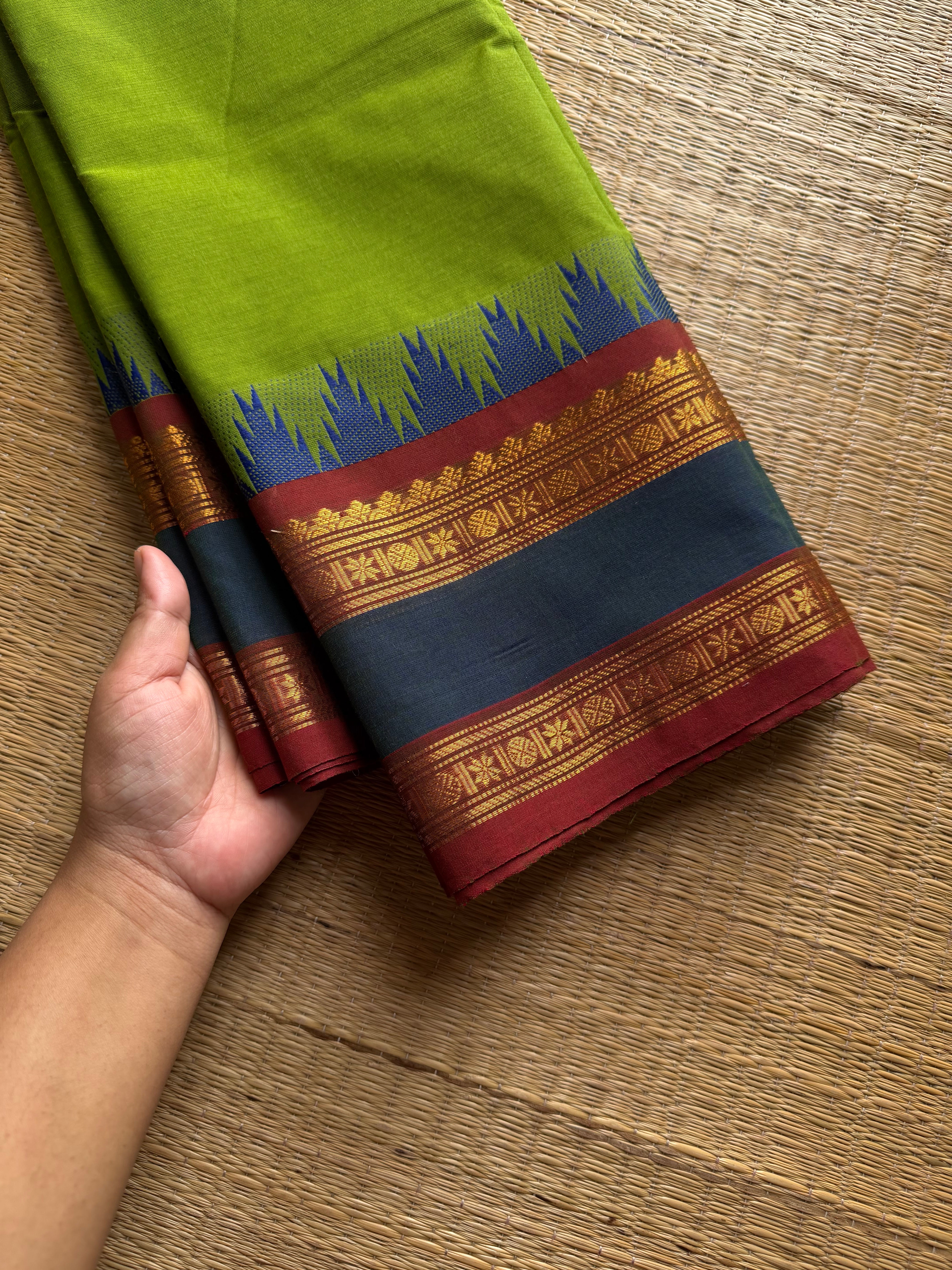 RF1263 Green Thazhampoo border Kanchi cotton saree ~ Silk saree inspired