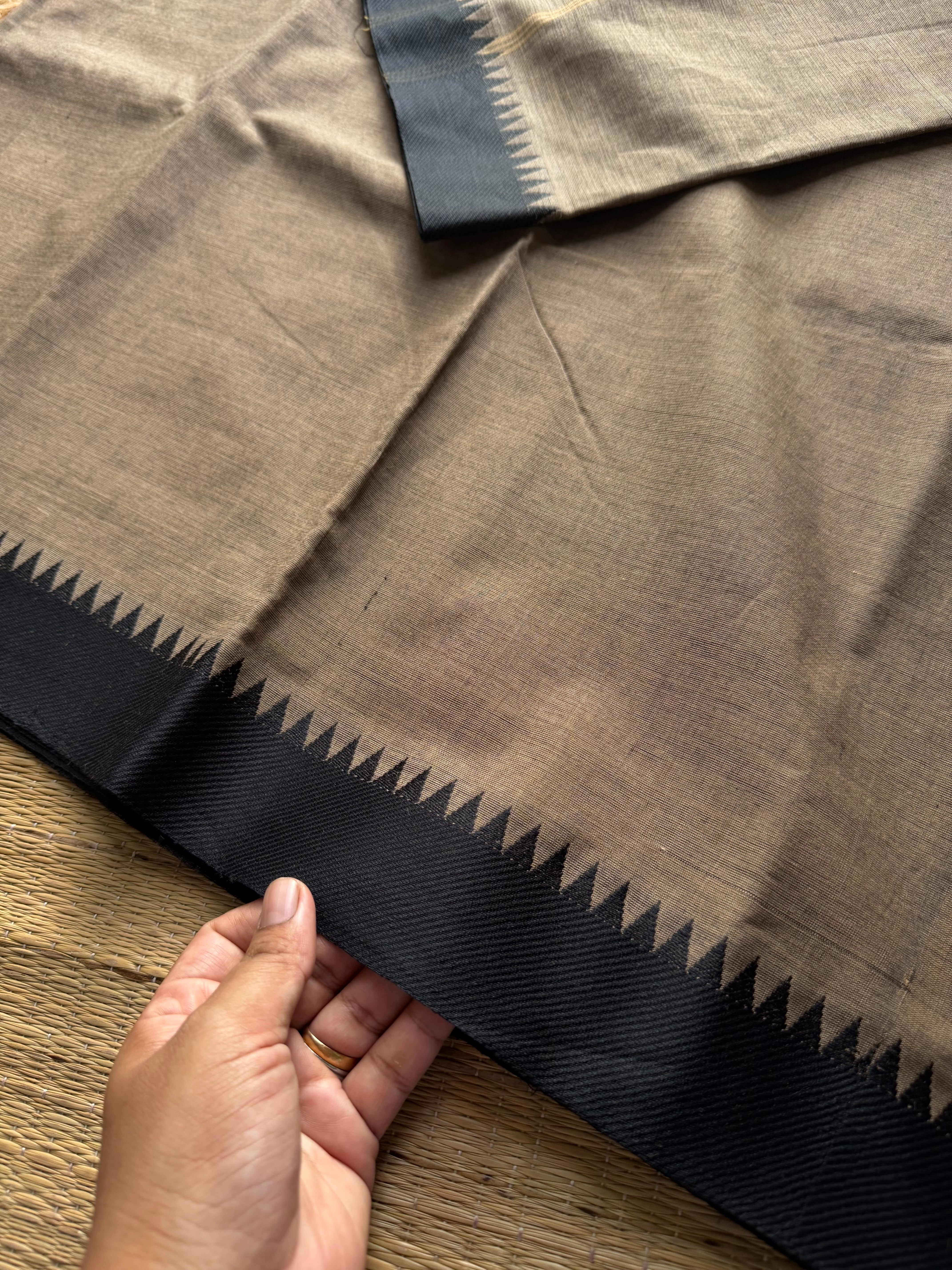 RF972 Grey with black combination thread border Kanchi cotton saree
