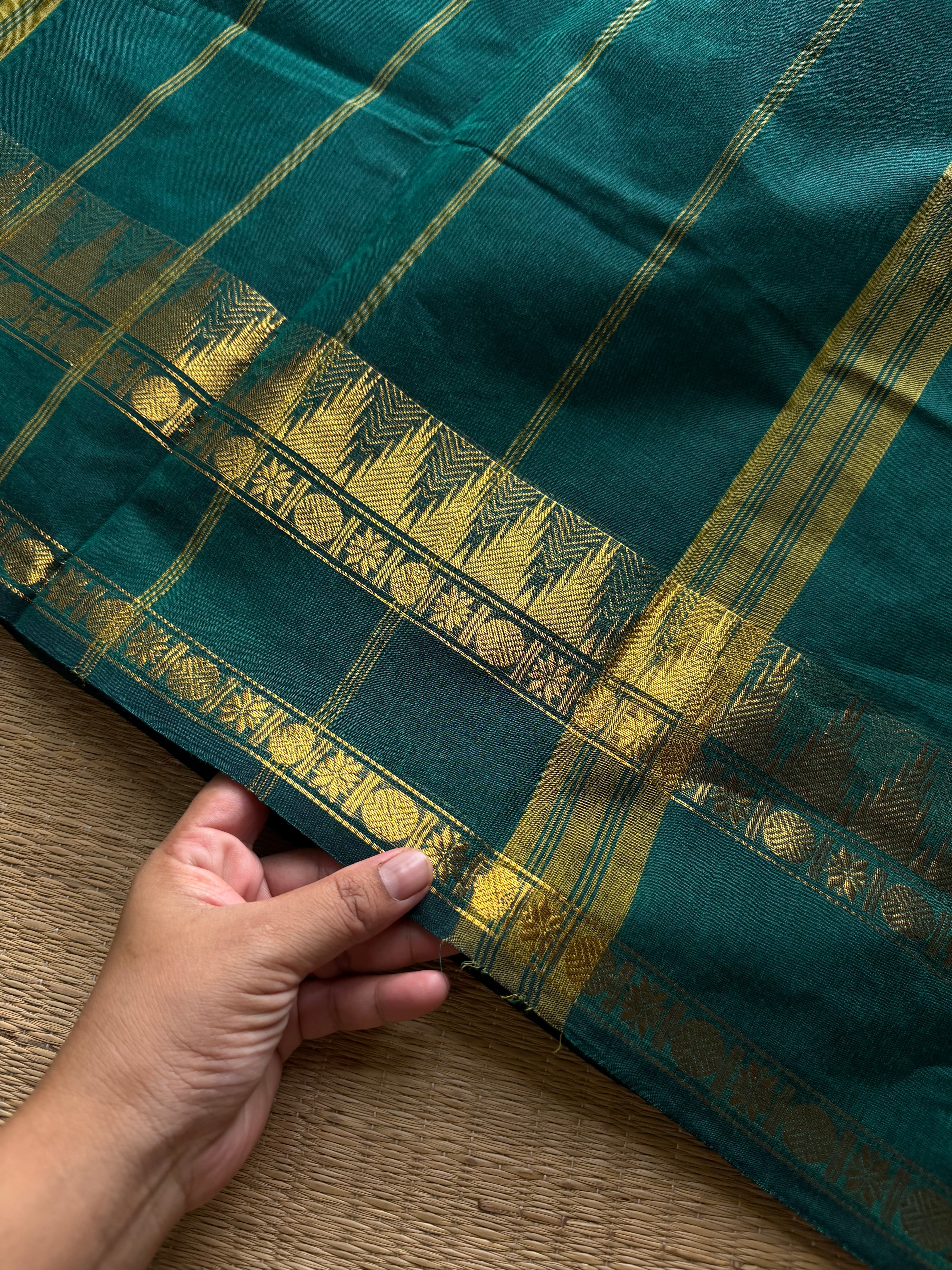 RF1143 Green ~ Silk saree inspired Kanchi cotton saree with Thazhampoo border