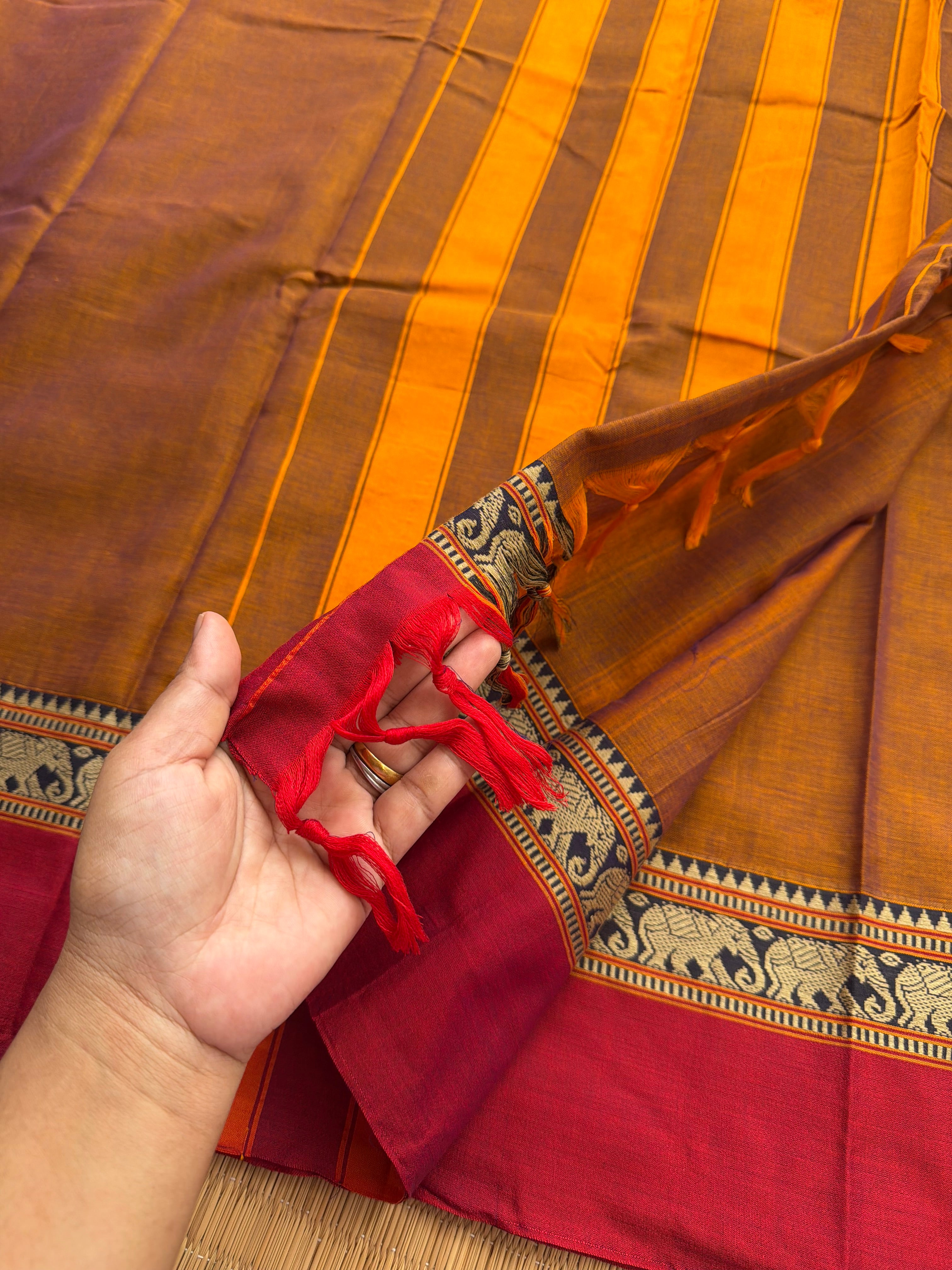 RF148 Dual tone honey shade Mercerised Narayanpet Cotton saree